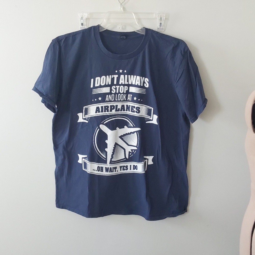 LAST CHANCE! Novelty tee. Airplanes. Navy blue. Mens XL.